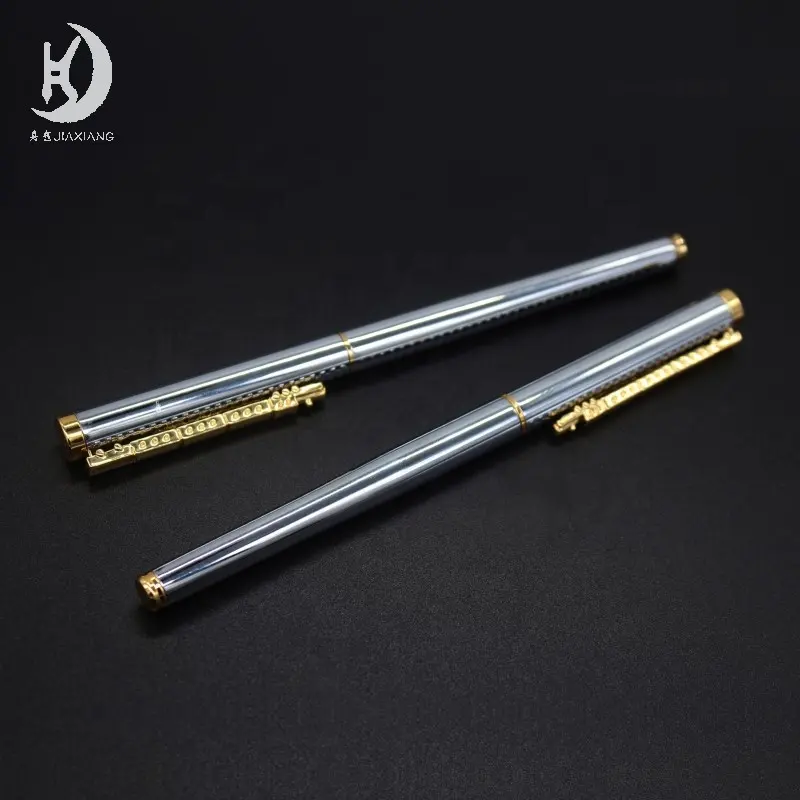 أقلام عمل JX-A085 عالية الجودة لون فضي ذهبي من الكروم تصميم قطار ناعم للكتابة قلم معدني دوار