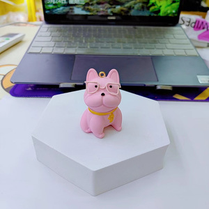 Porte-clés en résine de bouledogue français avec lunettes de dessin animé, artisanat, décoration de sac, statues de chien mignonnes, porte-clés de voiture exquis, accessoire de sac, ornement - Product Image 2