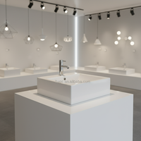 Lavabo Carré Moderne en Céramique Écologique Effet Pierre, Semi-Encastré, OEM/ODM, avec Vidange pour Appartements et Hôtels