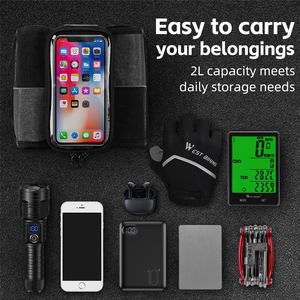 Tas Sepeda WEST BIKING Portable Touchscreen Dual Top-Tube <span class=keywords><strong>Bag</strong></span> Kapasitas Besar untuk Frame Sepeda Gunung, Tas Ponsel, Aksesoris Bersepeda - Product Image 3