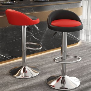<b>Bar</b> <b>Stools</b> <b>Adjustable</b> Height Swivel Stainless Steel Frame Modern <b>Bar</b> Chair Red Black Seat - Product Image 1
