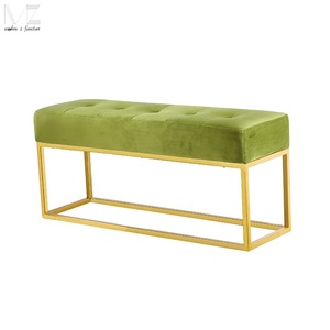 Banco Otomano Tapizado en Terciopelo <span class=keywords><strong>para</strong></span> Sala de Estar o Entrada, con Patas de Acero Inoxidable - Product Image 3