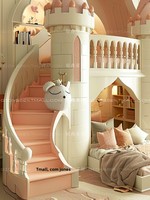 Litera Creativa Tipo Loft para Niñas Cama de Lujo Estilo Crema de Princesa Diseño de Castillo de Ensueño con Base Secreta para Dormitorio Infantil