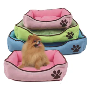 Soft fleece fabric rectangle pet bed dog house with paw printing