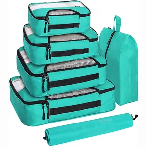 Vente en gros Ensemble personnalisé de 6 pièces Cubes d'emballage pour bagages Accessoires Sac de voyage Sac de rangement portable en polyester avec fermeture éclair