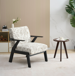Fauteuil de détente de style moderne du milieu du siècle, aspect cuir, avec pieds en bois - Design ergonomique, coussin en coton doux - Chaise de salon durable - Product Image 2