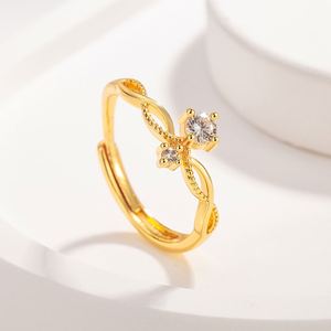 Women's Simple Stylish Gold Plated Real Zircon <b>Crown</b> Open <b>Ring</b> European American Trendy Niche Versatile Fashion Wedding Party - Product Image 6