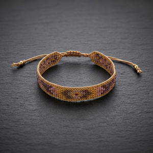 Sstringz Handmade Gold Metallic, Black, Ivory Cream & Multicolor Miyuki Delica <b>Bead</b> <b>Bracelet</b> with Tribal Geometric Adjustable - Product Image 5