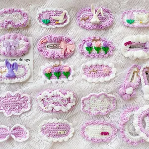 Aksesoris rambut anak perempuan ornamen buatan tangan Crochet jepit rambut bunga ikat rambut rajutan anggur ungu warna busur huruf BB klip rambut