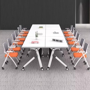 Platzsparender faltbarer Trainings tisch mit Klappdeckel und Sicherungs rädern, ideal für den <span class=keywords><strong>Seminar</strong></span> raum oder die Konferenz einrichtung im Büro - Product Image 3