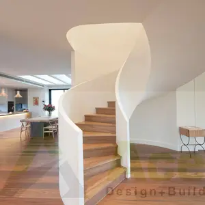 ऐस आंतरिक घुमावदार सीढ़ी कांच रेलिंग सीढ़ियों स्टेनलेस वाणिज्यिक इनडोर ठोस लकड़ी सीढ़ी डिजाइन