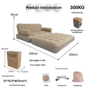 2-in-1 Inflatable PVC Sofa <strong>Bed</strong> Flocking Cover Portable Foldable Chair Mattress Camping Lounge Air Couch for Home Outdoor <strong>Travel</strong> - Product Image 3