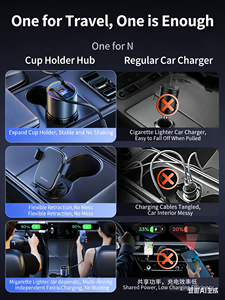 Chargeur de voiture rétractable 36W avec support de tasse, adaptateur de charge rapide 4 ports avec câbles USB Type-C et <span class=keywords><strong>Lightning</strong></span> - Product Image 6