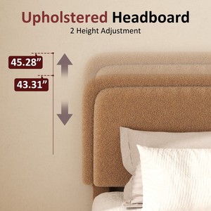 Letto Curvo in Bouclé Pronto per la Spedizione dagli USA con Testiera Imbottita e Pediera Arrotondata per Camere d'Albergo Moderne - Product Image 3