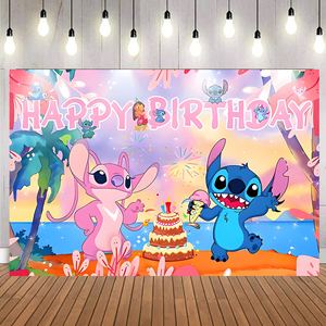 Promosi latar belakang jahit spanduk pesta bayi laki-laki atau perempuan dekorasi ulang tahun Lilo dan Stitch latar belakang - Product Image 2