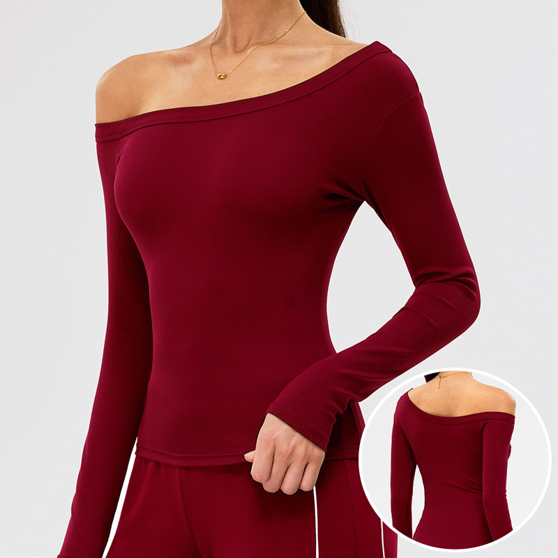 2026 High Quality Women's One Shoulder Nylon/Spandex Breathable Quick Dry Seamless Four-Way Stretch Sports Long Sleeve