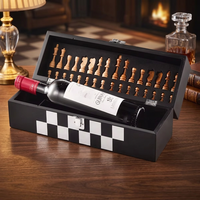 Caisse en bois MDF noir avec jeu d'échecs et plateau pour 1 bouteille pour tire-bouchons et ouvreurs