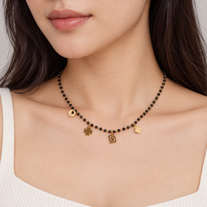 Collar con Cuentas de Cristal Negro, Acero Inoxidable, Chapado en Oro de 14K al Vacío, Motivo Mixto, 40+5cm - Product Image 5