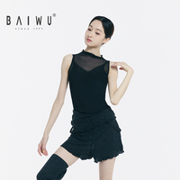 Baiwu - Top de Ballet para Mujer, Negro, Sin Mangas, Malla Elástica, Camiseta de Entrenamiento 126111269