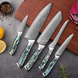 Juego de cuchillos de acero de Damasco, herramientas de cocina de Chef, Santoku japonés, con mango de concha exquisita, 5 uds. - Product Image 6