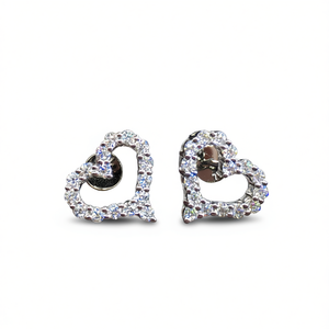 Orecchini a cuore in oro bianco con cristalli incastonati per l'uso quotidiano da donna, gioielli in argento - Product Image 1