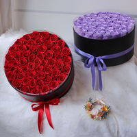Lovebay Factory Direct 50 Roses stabilisées, fleurs éternelles, roses conservées, fleurs éternelles, roses infinies dans une boîte ronde