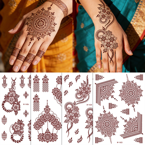 Adesivi per Tatuaggi Temporanei Non Tossici, Impermeabili, con Motivi Floreali Paisley <span class=keywords><strong>Vintage</strong></span>, Stile Bohemien, Colore Rosso-Marrone, per Arte su Viso e Corpo da Sposa e Mehndi - Product Image 1