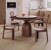 Table de salle à manger ronde en chêne européen brun industriel STG de 160 cm, personnalisée, 6 places, en bois massif, avec chaises, pour mobilier de restaurant