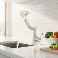 Robinet de lavabo pliable, télescopique et rotatif à poignée unique avec bras articulé, pour eau chaude et froide, cuisine et salle de bain