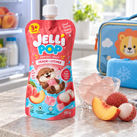Sachet à bec verseur personnalisé refermable de 150g pour gelée de konjac pêche-litchi, emballage alimentaire avec fermeture éclair pour enfants