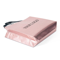 Sac fourre-tout écologique réutilisable en tissu non tissé rose laminé de luxe avec logo imprimé personnalisé