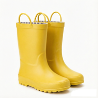 Bottes de pluie mi-mollet imperméables en caoutchouc jaune unisexe pour enfants avec poignées de traction, doublure légère en coton pour l'été et l'automne