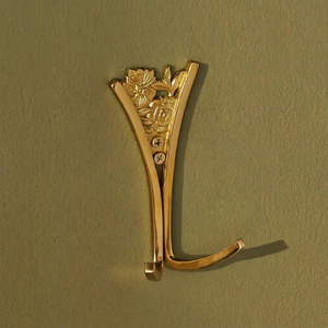 Classic Gold <b>Wall</b> Mount <b>Hook</b> With Carved Floral Design For Clothing Storage - Product Image 1