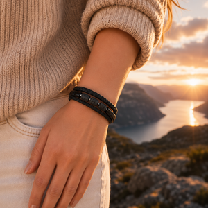 Pulsera de Cuero Trenzado con Piedra Volcánica Nórdica <span class=keywords><strong>para</strong></span> Hombre, Cierre Magnético de Acero Inoxidable, Estilo Vikingo, Hecha a Mano - Product Image 6