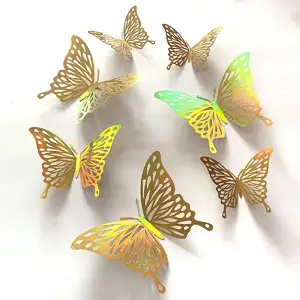 뜨거운 판매 종이 나비 3D 중공 금속 나비 생일 파티 케이크 토퍼 결혼식 발렌타인 데이