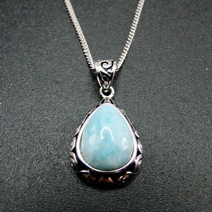 จี้เงินแท้ 925 ประดับลาริมาร์แท้จากโดมินิกัน ทรงลูกแพร์แบบโบราณ สำหรับเป็นของขวัญ - Product Image 2