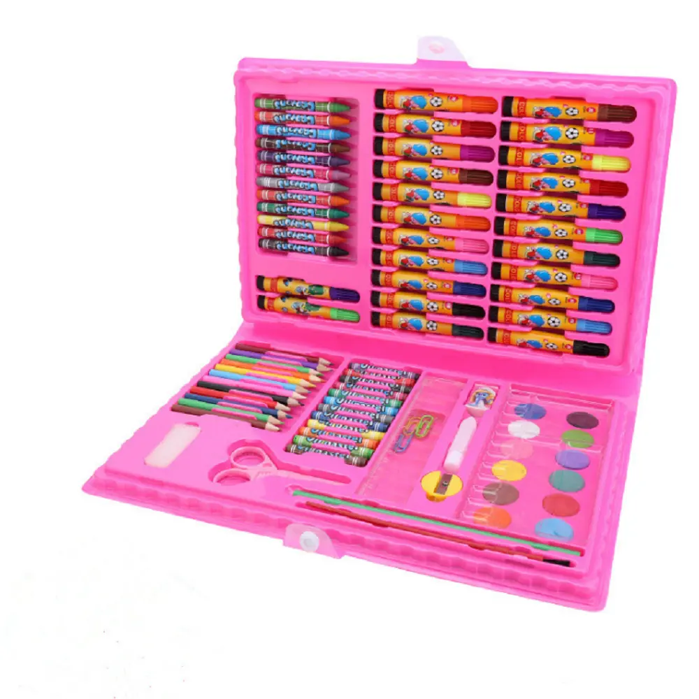 Hot Selling 86 pcs Plastic Box Art Drawing Set with Watercolor Pen and Colour Pencil for Kids Drawing