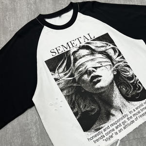 QIANSHI デザイナー メンズ ストリートウェア シャツ 卸売 プリント グラフィック オーバーサイズ <span class=keywords><strong>T</strong></span>シャツ ラグラン袖 長袖 <span class=keywords><strong>T</strong></span>シャツ メンズ - Product Image 4