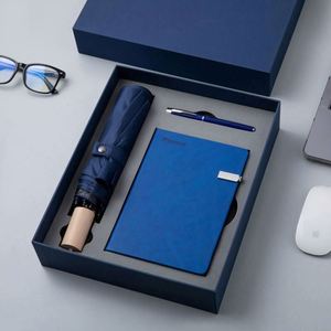 Hot Selling Unique Solar Wood Handle Umbrella with Brief Glue <b>Blank</b> Diary <b>Notebook</b> and Writing Pen Set for Business Gift Items - Product Image 1
