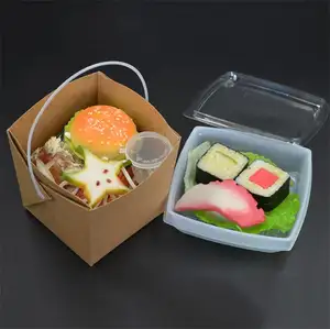 热销产品可折叠定制加厚双层分离一次性食品级牛皮纸饭盒带盖
