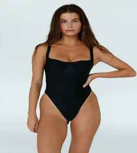 Hochwertiges Bikini-Set solider Bademanzug Damen schwarzer Einteiliger Überzug-Badeanzug