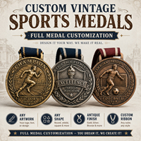 Medallas Deportivas Antiguas Personalizadas, Fabricación OEM, Medallas de Premio de Estilo Vintage con Logotipo, Cualquier Forma, Acabado Antiguo, Cinta, Pedidos al por Mayor