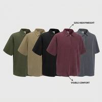 Polo vintage en tissu gaufré délavé avec fermeture éclair YKK, teinture batik, style streetwear oversize, unisexe, manches courtes, t-shirt à demi-zip