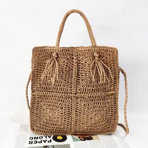 New Fashion Large Capacity Women Shoulder Shopping Bag Beach Straw Woven Knitted Crochet Tote Bag