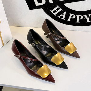 Wholesale Women Office Heels Shoes Pointed Toe Ankle Strap <b>Pumps</b> for Business Plus Size Italy Style - Product Image 3