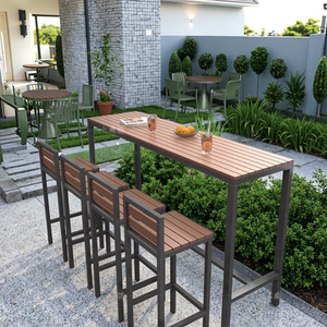 Outdoor <b>Table</b> Modern Garden Bar <b>Chair</b> <b>Tables</b> Metal Iron Frame <b>and</b> WPC Wood Top No Rust Camping <b>Table</b> Wood for Bar Coffee City - Product Image 2