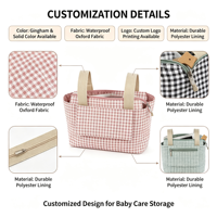 Sac de rangement pour poussette en gingham personnalisé, imperméable, organiseur de couches pour bébé, pour les voyages et l'usage quotidien