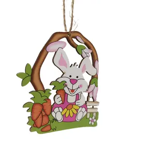 Cartoon Egg Hanging Ornament Easter Decoration Cute Bunny Crafts Wholesale Wooden Easter Craft