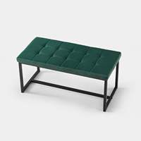 Banc de salle à manger moderne de luxe en velours tufté vert avec pieds en métal