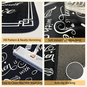 Tapis de cuisine bohème en caoutchouc antidérapant lavable, fin, fabriqué à la machine, moderne, noir et blanc, rembourré, anti-fatigue - Product Image 3